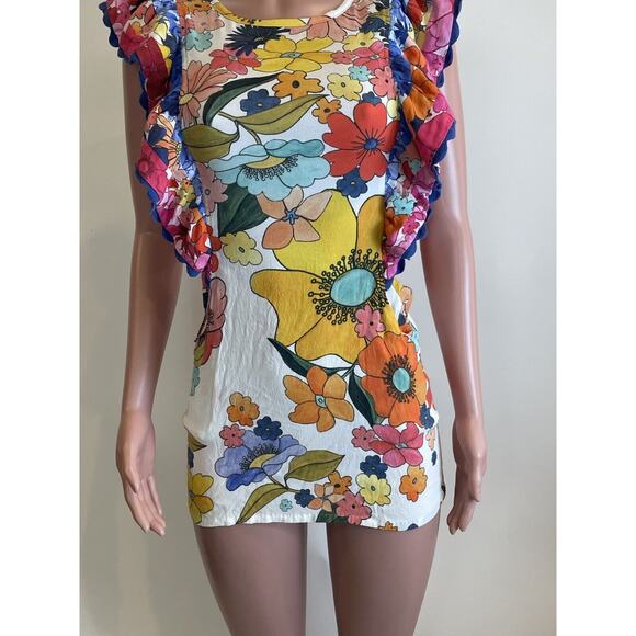 Celia B. Narcisa Mini Dress Womens XS Exaggerated Ruffle Sleeve Floral Print - Picture 3 of 16